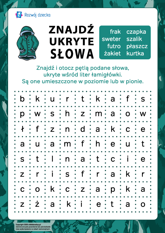 Odszukaj ukryte słowa: odzież Odszukaj ukryte słowa: odzież