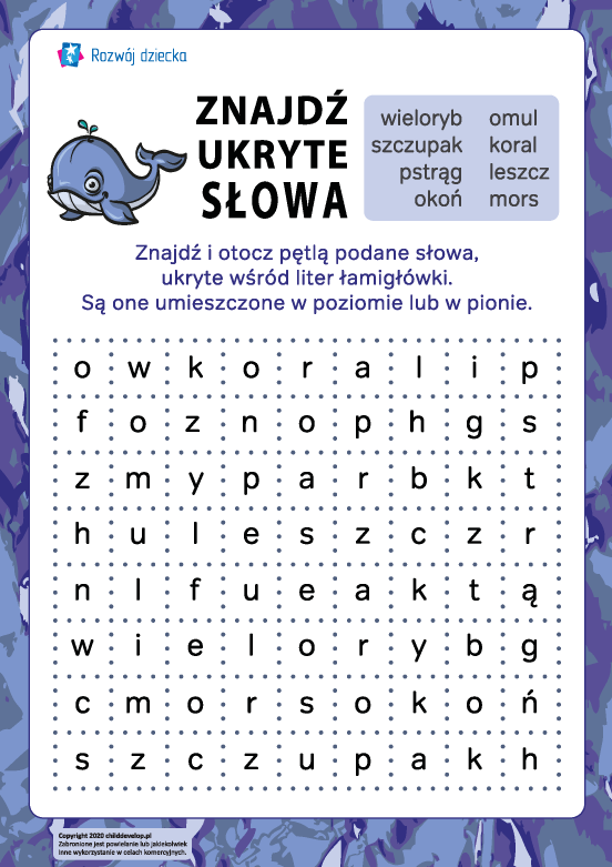 Odszukaj ukryte słowa: ryby i zwierzęta morskie Odszukaj ukryte słowa: ryby i zwierzęta morskie