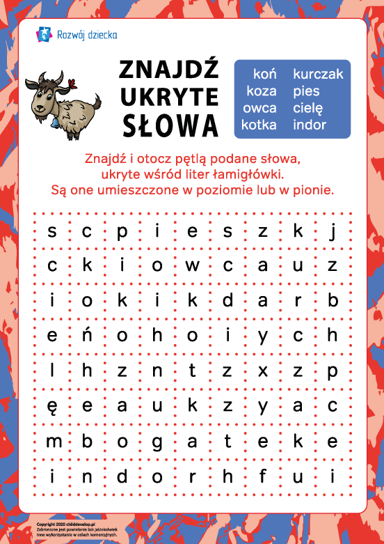 Odszukaj ukryte słowa: zwierzęta domowe Odszukaj ukryte słowa: zwierzęta domowe