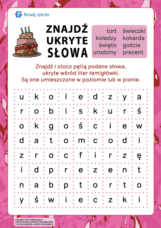 Odszukaj ukryte słowa: urodziny Odszukaj ukryte słowa: urodziny