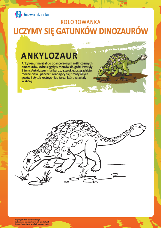 Kolorowanka dinozaury: ankylozaur Kolorowanka dinozaury: ankylozaur