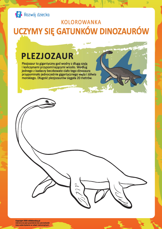 Kolorowanka dinozaury: plezjozaur Kolorowanka dinozaury: plezjozaur