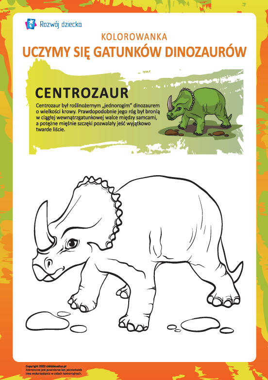 Kolorowanka dinozaury: centrozaur Kolorowanka dinozaury: centrozaur