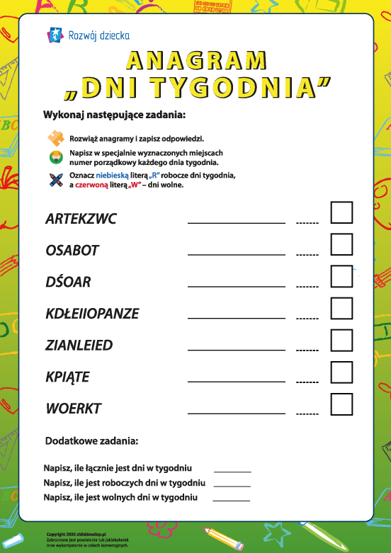 Anagram „Dni tygodnia” Anagram „Dni tygodnia”
