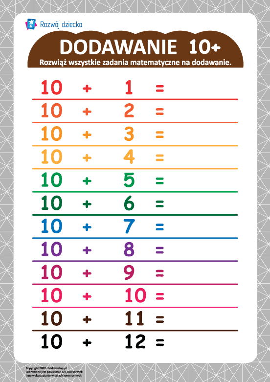 Tabliczka dodawania 10+ Tabliczka dodawania 10+