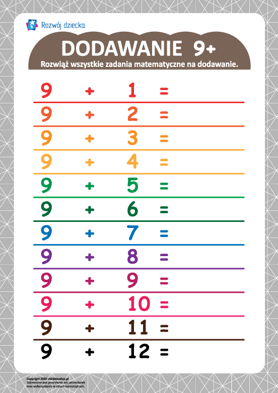 Tabliczka dodawania 9+ Tabliczka dodawania 9+