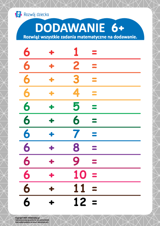 Tabliczka dodawania 6+ Tabliczka dodawania 6+