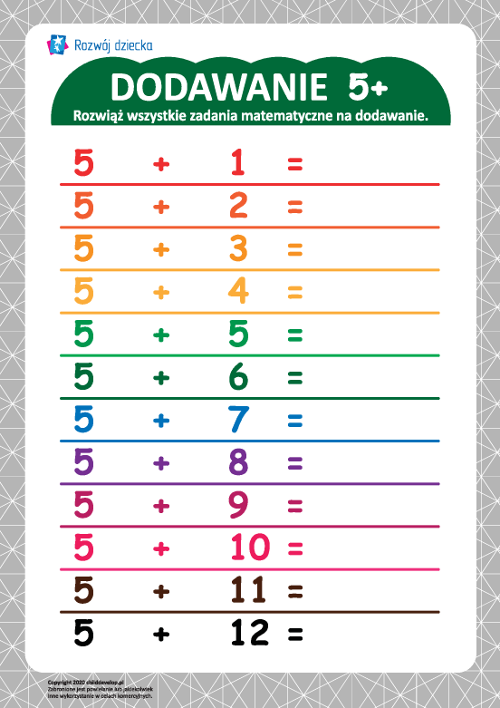 Tabliczka dodawania 5+ Tabliczka dodawania 5+