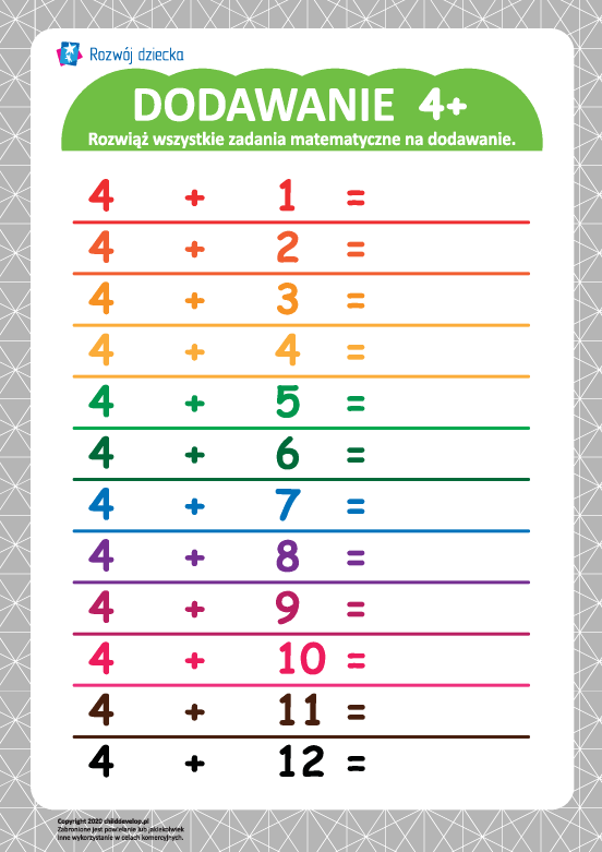 Tabliczka dodawania 4+ Tabliczka dodawania 4+