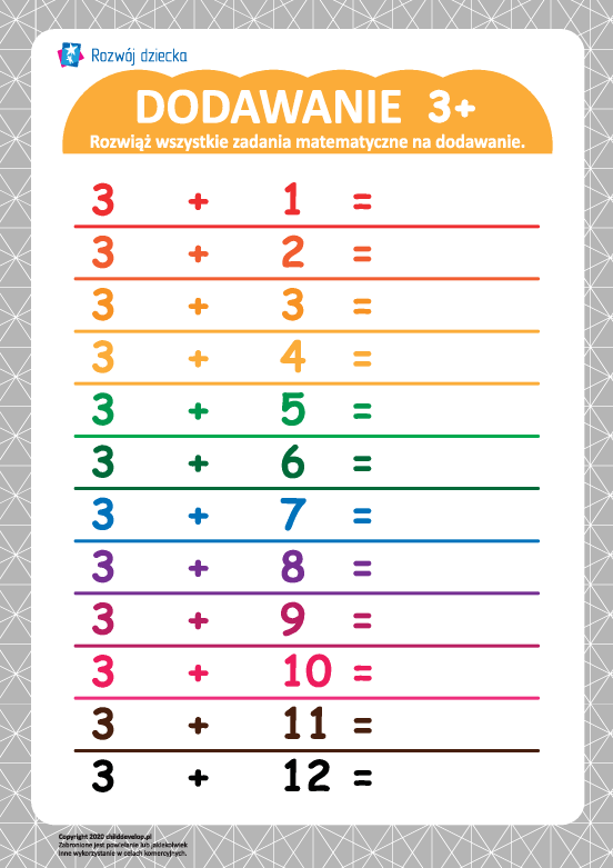 Tabliczka dodawania 3+ Tabliczka dodawania 3+