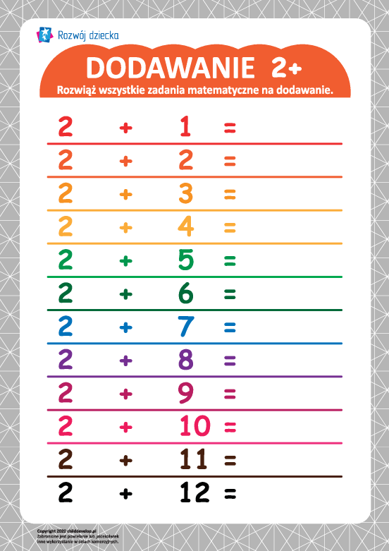 Tabliczka dodawania 2+ Tabliczka dodawania 2+