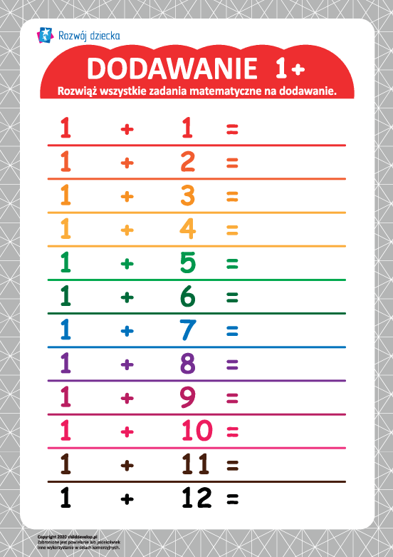 Tabliczka dodawania 1+ Tabliczka dodawania 1+