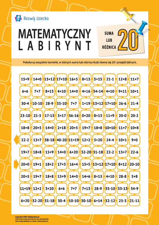 Labirynt: suma albo różnica „20” Labirynt: suma albo różnica „20”