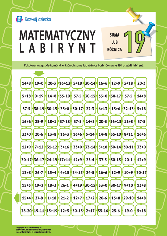 Labirynt: suma albo różnica „19” Labirynt: suma albo różnica „19”