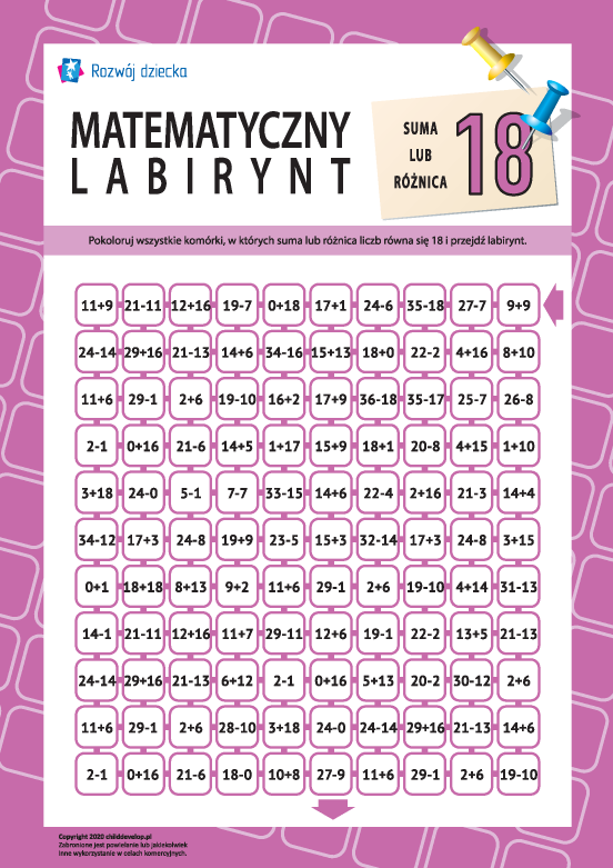 Labirynt: suma albo różnica „18” Labirynt: suma albo różnica „18”