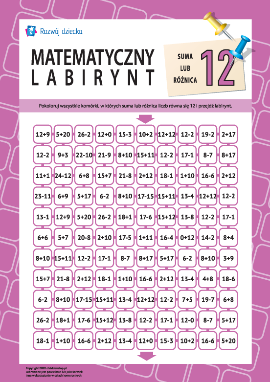 Labirynt: suma albo różnica „12” Labirynt: suma albo różnica „12”