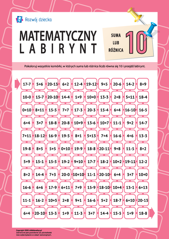 Labirynt: suma albo różnica „10” Labirynt: suma albo różnica „10”
