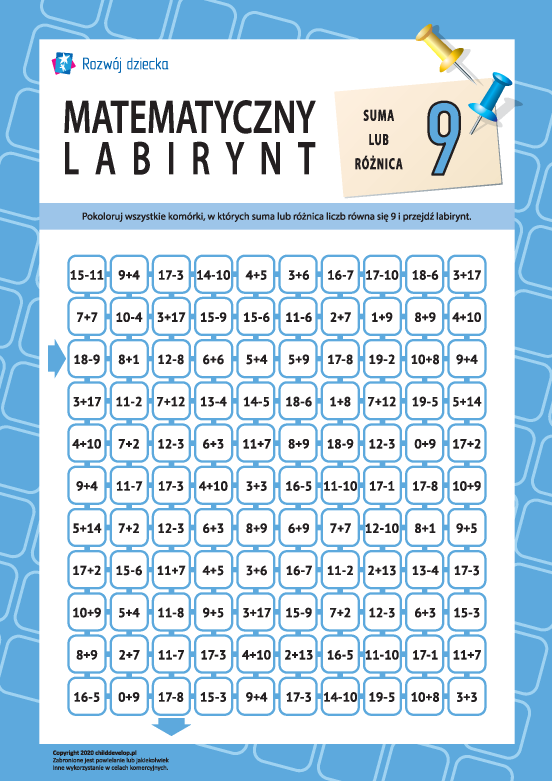 Labirynt: suma albo różnica „9” Labirynt: suma albo różnica „9”