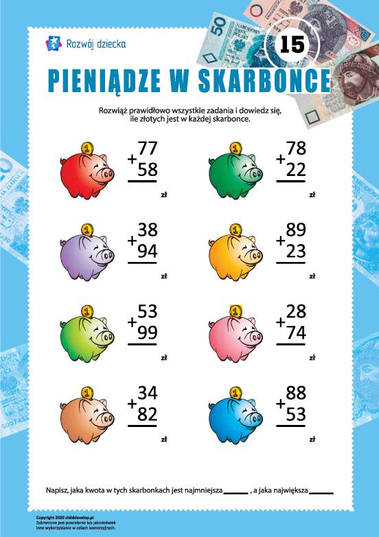 Policz pieniądze w skarbonce: nr 15 Policz pieniądze w skarbonce: nr 15