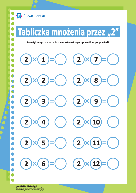 Tabliczka mnożenia liczba „2” Tabliczka mnożenia liczba „2”