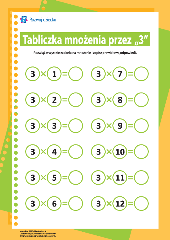 Tabliczka mnożenia liczba „3” Tabliczka mnożenia liczba „3”