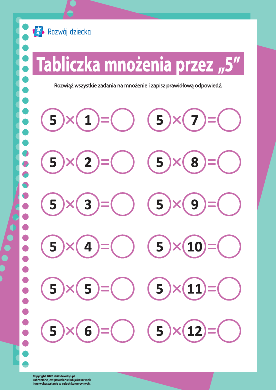 Tabliczka mnożenia liczba „5” Tabliczka mnożenia liczba „5”