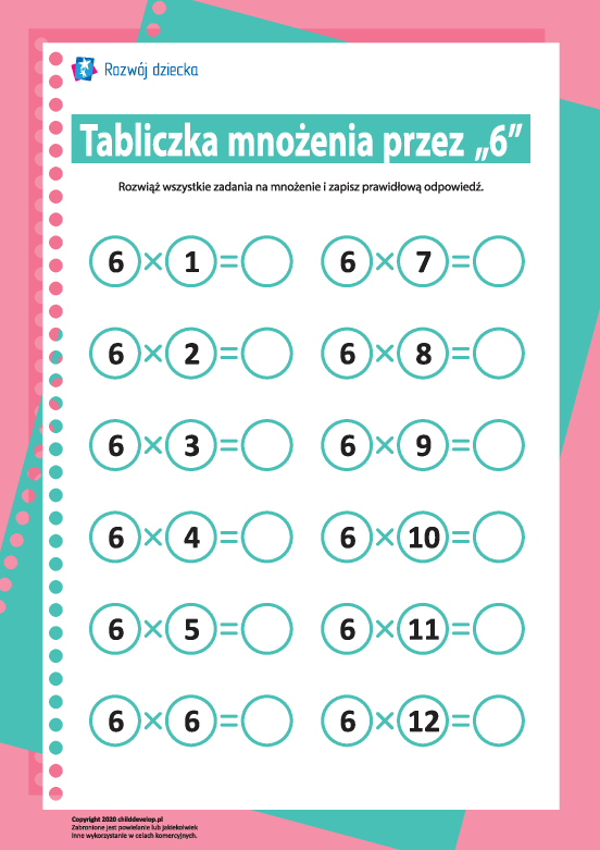 Tabliczka mnożenia liczba „6” Tabliczka mnożenia liczba „6”