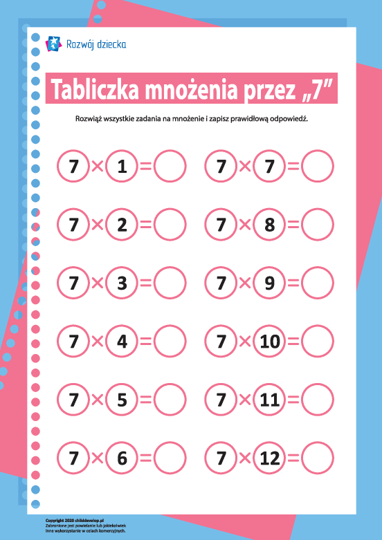 Tabliczka mnożenia liczba „7” Tabliczka mnożenia liczba „7”