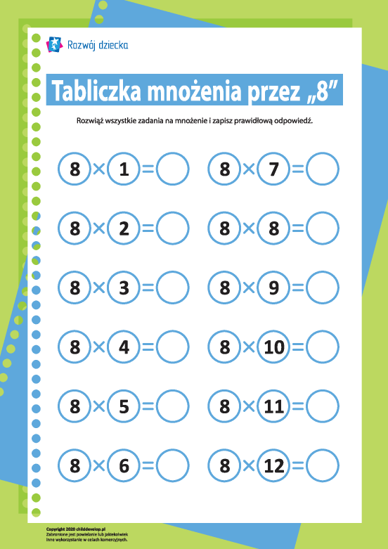Tabliczka mnożenia liczba „8” Tabliczka mnożenia liczba „8”