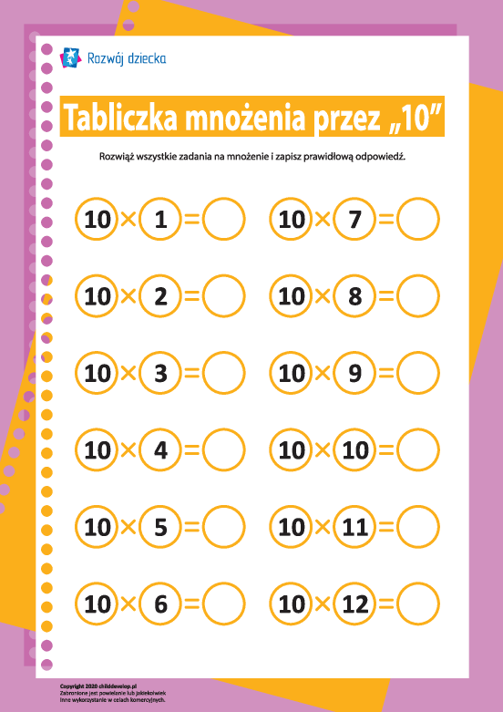 Tabliczka mnożenia liczba „10” Tabliczka mnożenia liczba „10”