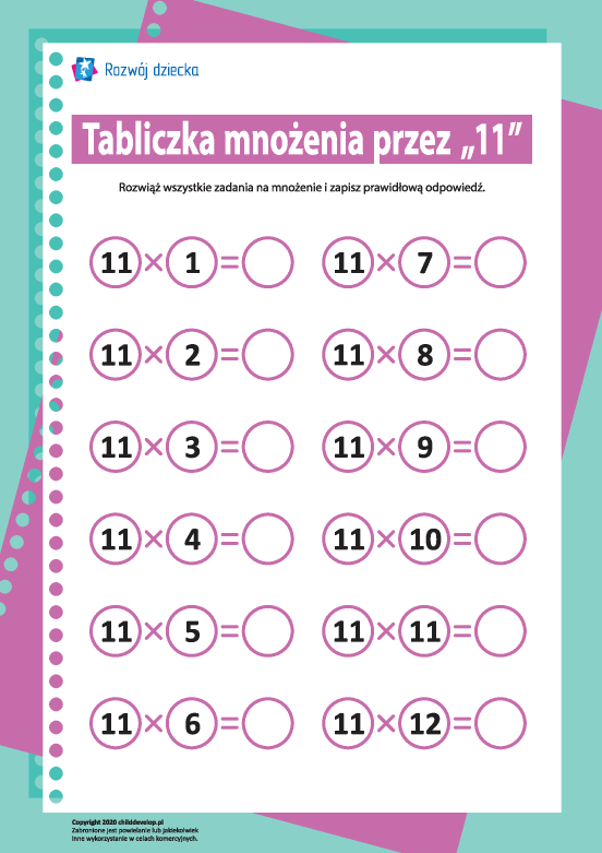 Tabliczka mnożenia liczba „11” Tabliczka mnożenia liczba „11”