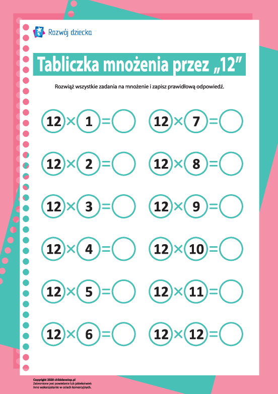 Tabliczka mnożenia liczba „12” Tabliczka mnożenia liczba „12”
