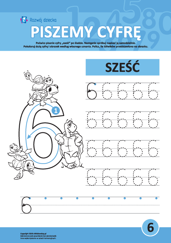 Uczymy się pisać cyfrę drukowaną 6 Uczymy się pisać cyfrę drukowaną 6