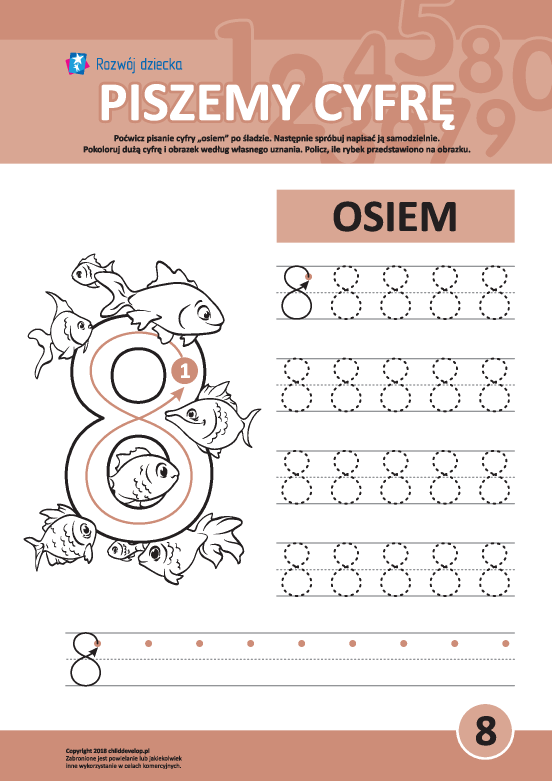 Uczymy się pisać cyfrę drukowaną 8 Uczymy się pisać cyfrę drukowaną 8