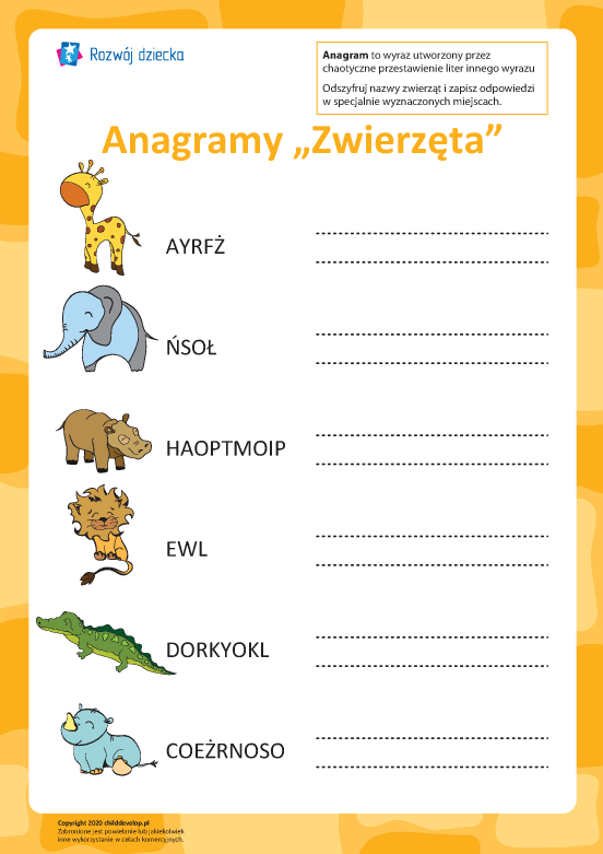 Anagram „Zwierzęta” Anagram „Zwierzęta”