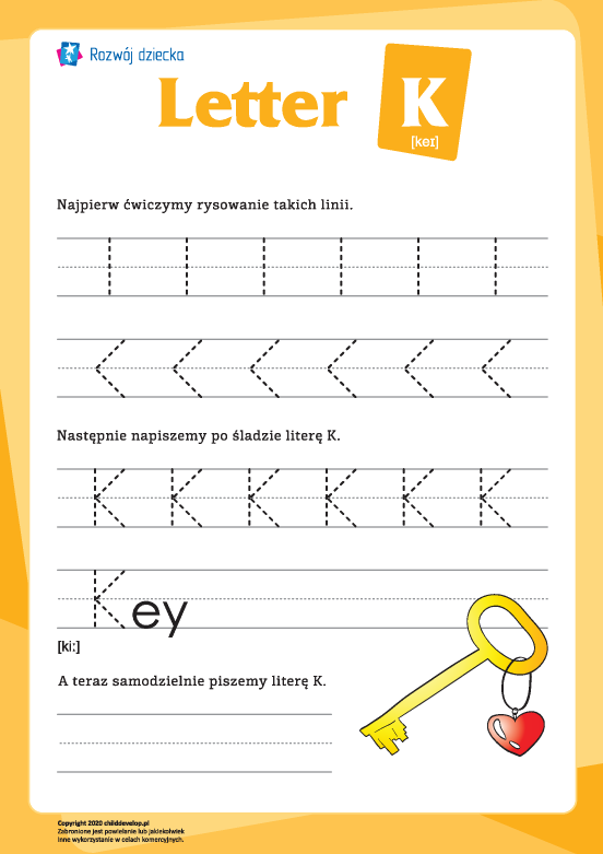 Alfabet angielski: pisanie litery „K” Alfabet angielski: pisanie litery „K”