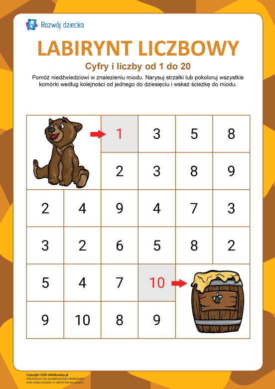 Labirynt liczbowy nr 1: cyfry od 1 do 10 Labirynt liczbowy nr 1: cyfry od 1 do 10
