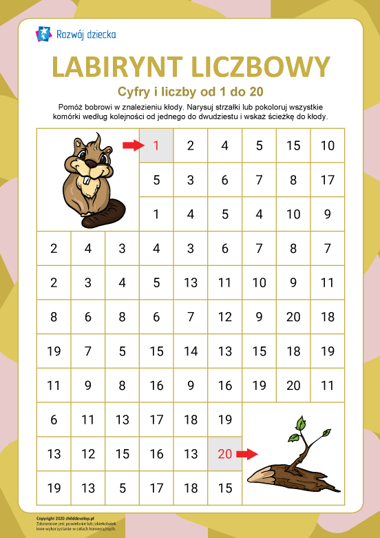 Labirynt liczbowy nr 6: liczby od 1 do 20 Labirynt liczbowy nr 6: liczby od 1 do 20