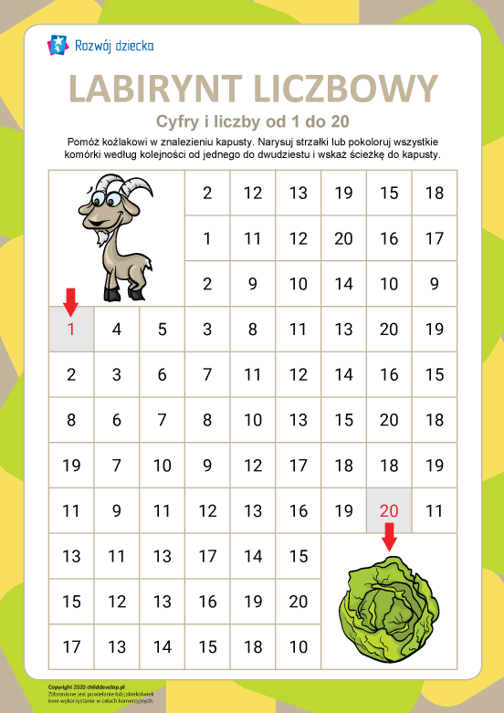 Labirynt liczbowy nr 7: liczby od 1 do 20 Labirynt liczbowy nr 7: liczby od 1 do 20
