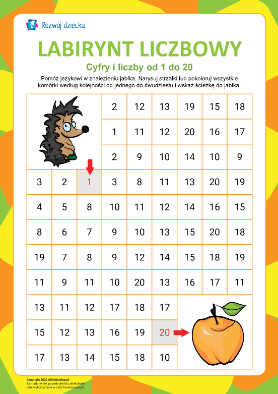 Labirynt liczbowy nr 8: liczby od 1 do 20 Labirynt liczbowy nr 8: liczby od 1 do 20