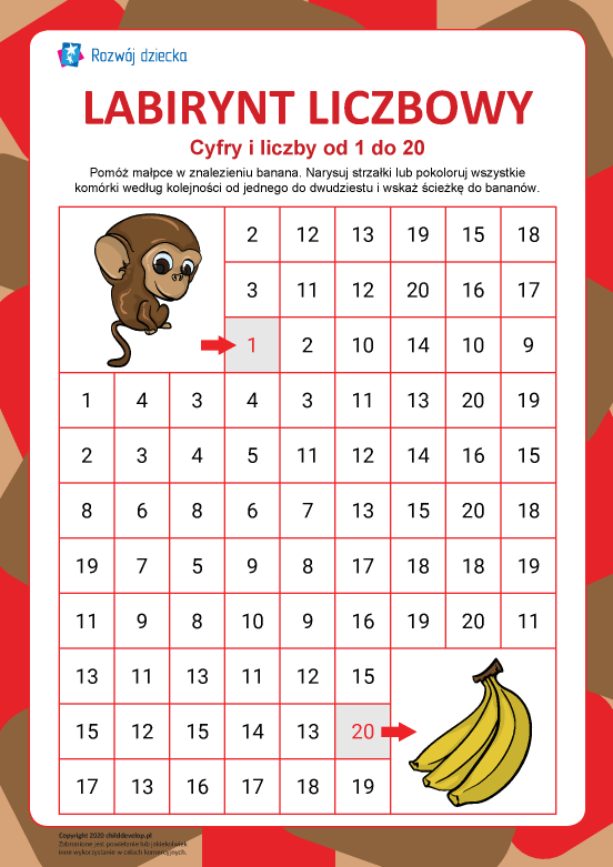 Labirynt liczbowy nr 9: liczby od 1 do 20 Labirynt liczbowy nr 9: liczby od 1 do 20