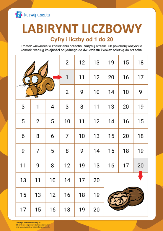 Labirynt liczbowy nr 10: liczby od 1 do 20 Labirynt liczbowy nr 10: liczby od 1 do 20