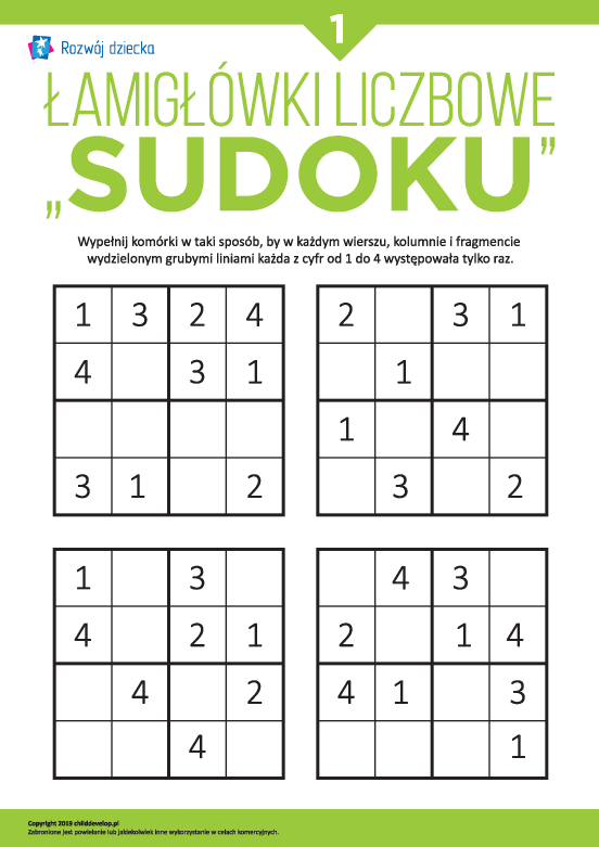 Liczbowe łamigłówki „Sudoku” nr 1 Liczbowe łamigłówki „Sudoku” nr 1