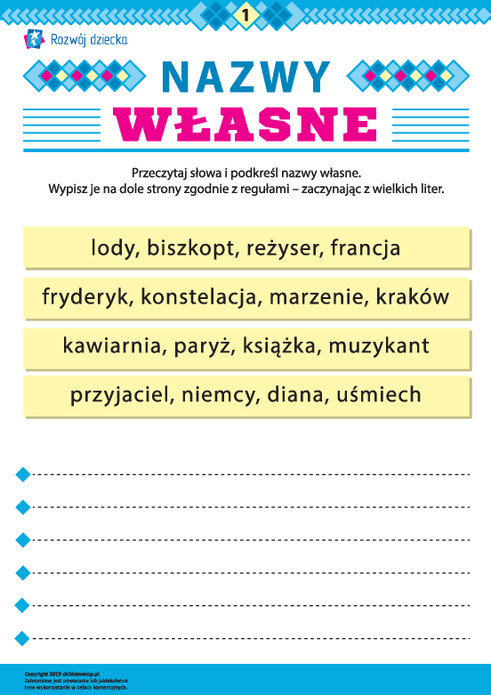 Uczymy się pisowni nazw własnych nr 1 Uczymy się pisowni nazw własnych nr 1