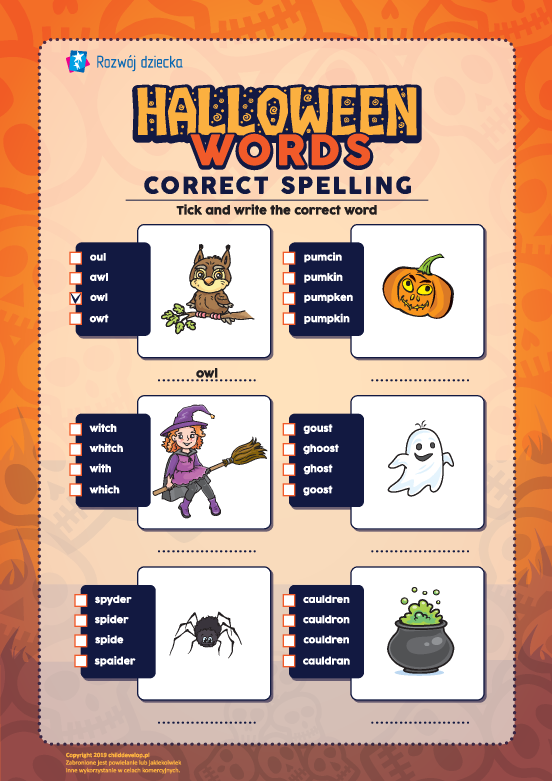 Szukamy prawidłowego wyrazu: Halloween (w języku angielskim) Szukamy prawidłowego wyrazu: Halloween (w języku angielskim)