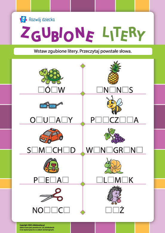 Zgubione litery: piszemy poprawnie Zgubione litery: piszemy poprawnie