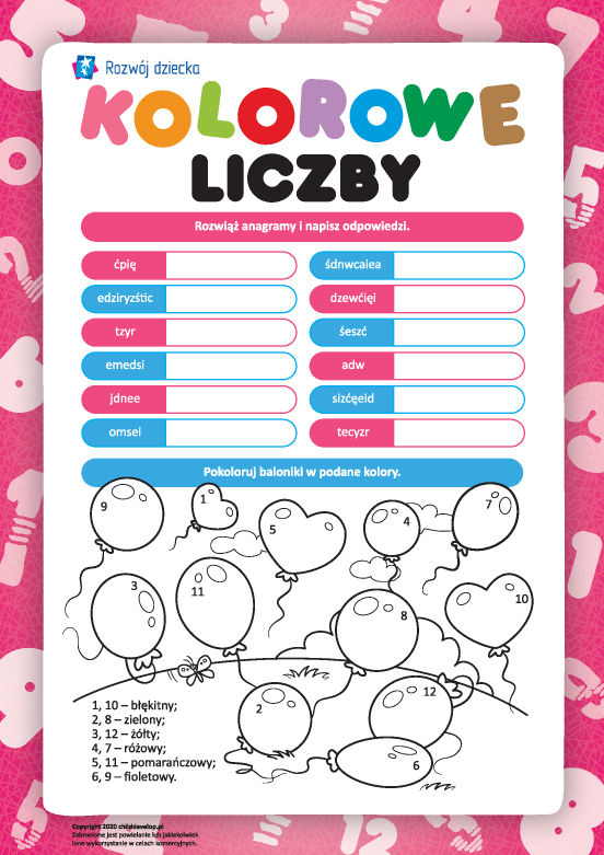Kolorowe liczby: rozwiązujemy anagramy Kolorowe liczby: rozwiązujemy anagramy
