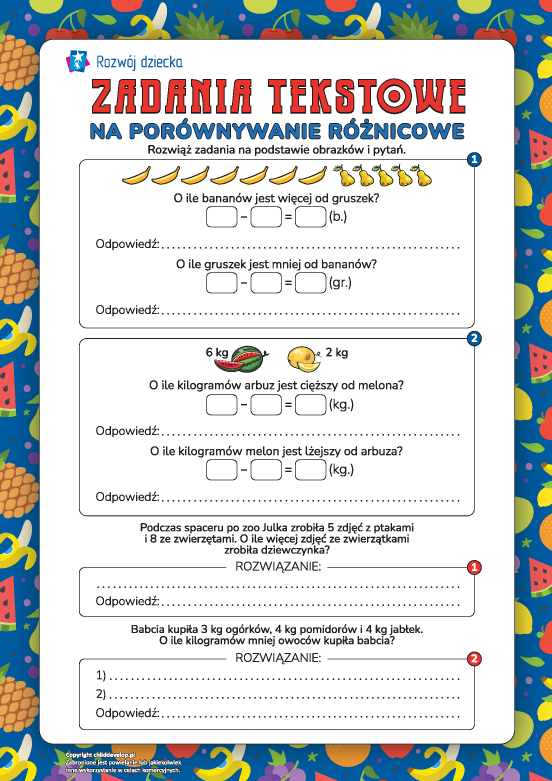 Zadania tekstowe na porównywanie różnicowe – Rozwój dziecka