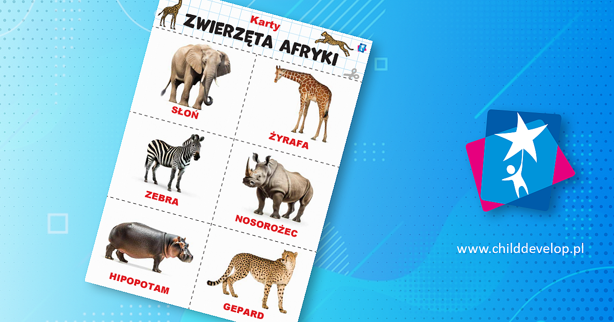 Dzikie zwierzęta Afryki – karty Domana – do druku karty pracy
