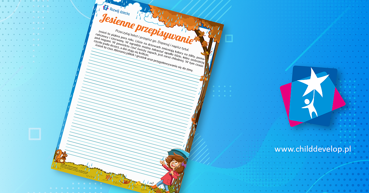 Przepisywanie tekstu o jesieni, klasa 2 – do druku karty pracy